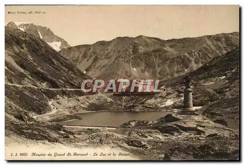 Cartes postales Hospice du Grand St Bernard Le lac et la statue