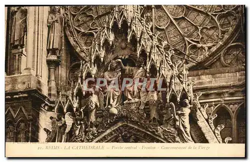 reims Ansichtskarte AK La cathedrale Porche central Fronton Couronnement de la vierge