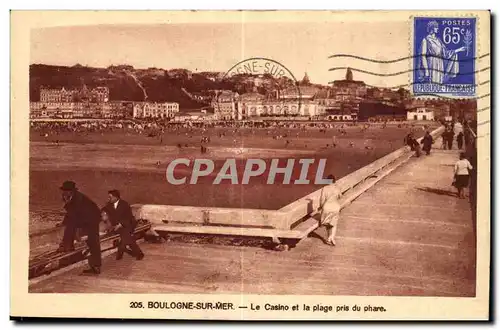 Boulogne sur Merc Cartes postales Le casino et la plage pris du pahre (lighthouse)