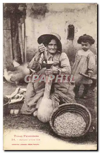 Types Pyreneens - Gavage d&#39une Oie - Foie Gras - enfant - Cartes postales