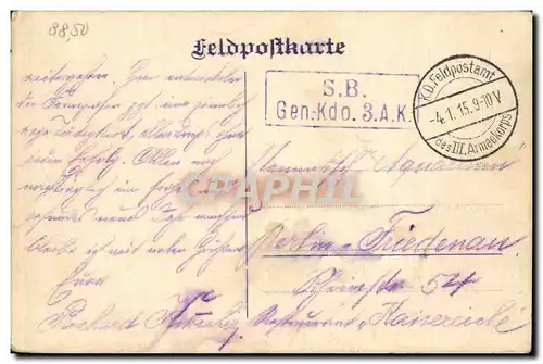 Feldpostkarte des III Armekorps Document RaRe Militaria 1915 3eme armee