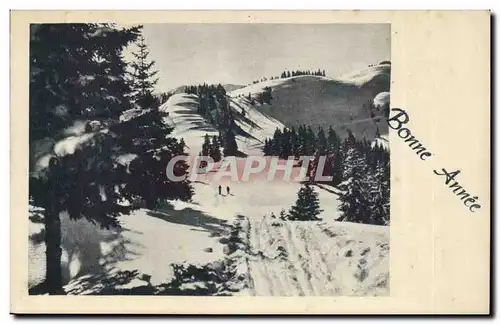 Cartes postales Bonne annee (montagne ski)