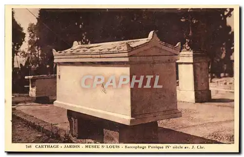 Tunisie Carthage Cartes postales Jardin Musee St Louis Sarcophage punique 4eme siecle