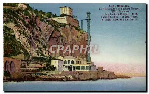 Menton Cartes postales Le Restaurant des Rochers rouges l&#39hotel Miramar et les rochers rouges