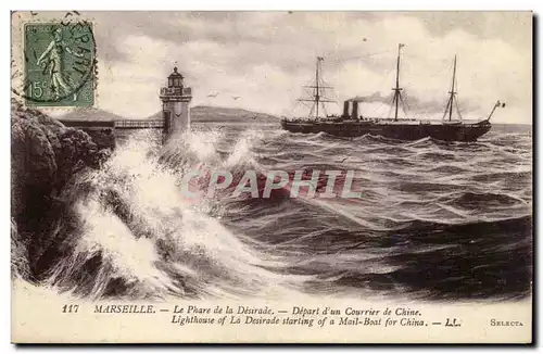 Marseille Cartes postales Le phare de la Desirade Depart d&#39un courrier de Chine (lighthouse China)