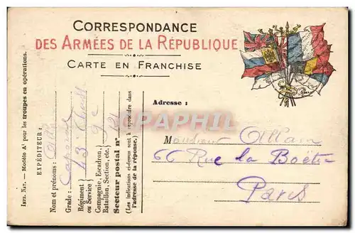 CArte Correspondance des armees Allain Rue de la Boetie a Paris Regiment 43eme chasse