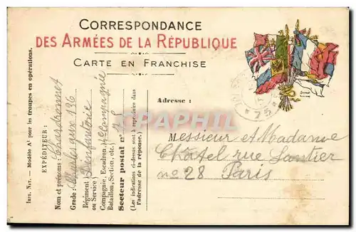 CArte Correspondance des armees Chatel rue Lantier a Paris 4eme compagnie