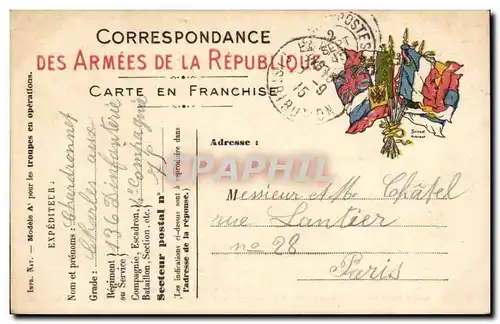 Carte de correspondance Chatel rue Lantier a Paris Chardonnet 4eme compagnie (militaria)