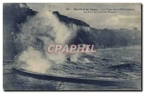 Biarritz Cartes postales Une vague devant l&#39etablissement des bains de la cote des Basques