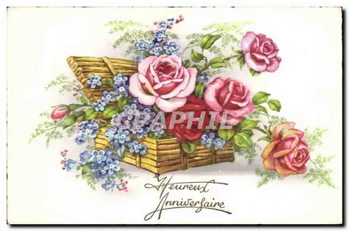 Cartes postales Fantaisie Heureux anniversaire Fleurs