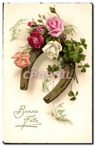 Cartes postales Fantaisie Fleurs Bonne fete Fer a Cheval