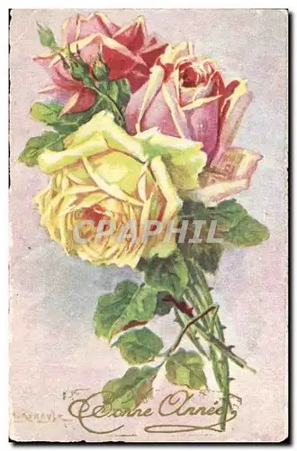 Cartes postales Fantaisie Fleurs Bonne annee