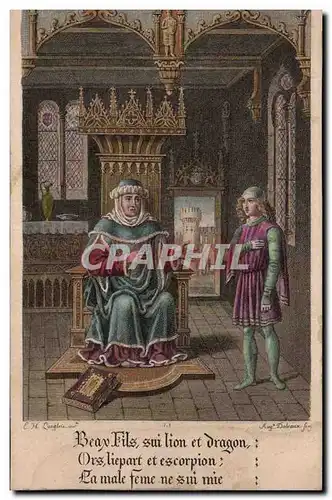 Cartes postales Bravo fils suis lion et dragon ors liepart et escorpion la mal femme ne suis mie (Histoire illus