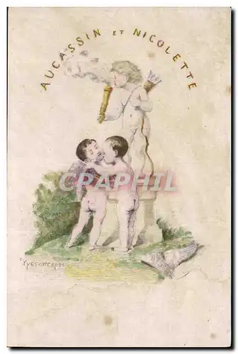 Cartes postales Fantaisie Au cassin et Nicolette (ange enfants)