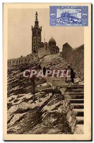 Marseille Ansichtskarte AK Notre Dame de la Garde Les escaliers du Roucas blanc (+ vignette La chapelle et le for