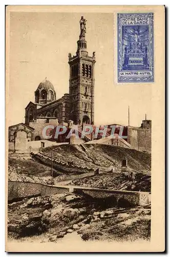 Marseille Ansichtskarte AK Notre DAme de la Garde + vignette Le maitre autel RaRe