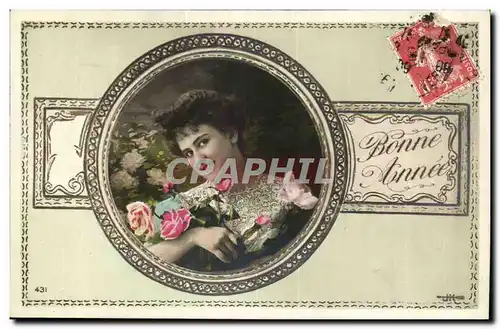 Fantaisie - Femme - Bonnee annee - rose - Cartes postales