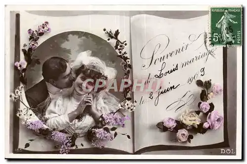 Fantaisie - Couple - Souvenir de Louis Mariage le 2 Juin 1909 - Ansichtskarte AK