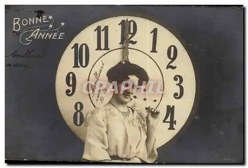 Fantaisie - Femme - Bonne anne - Horloge - Cartes postales