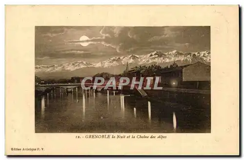 Grenoble Cartes postales La nuit et la chaine des Alpes