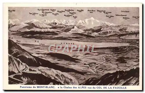 Cartes postales Panorama du Mont Blanc et la chaine des Alpes vus du col de la Faucille