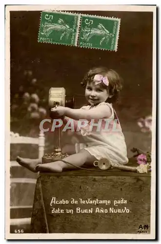 Cartes postales FAntaisie Acabo de levantame pada date un buen ano nuevo (enfant telephone)