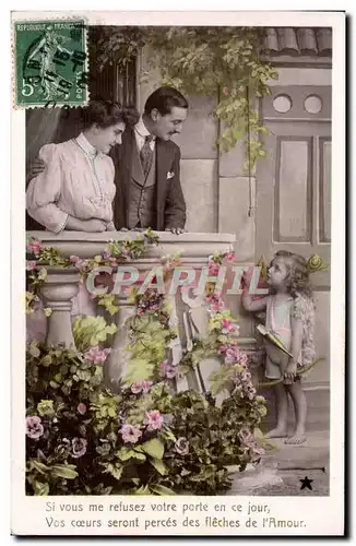 Cartes postales FAntaisie Couple et enfant Si vous me refusez votre porte en ce jour