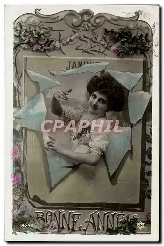 Cartes postales FAntaisie Femme Janvier Bonne annee