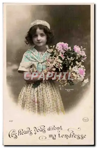 Cartes postales FAntaisie Enfant Ces fleurs vous diront ma tendresse