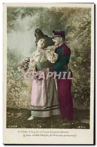 Ansichtskarte AK FAntaisie Couple A l&#39amour a la guerre il saura toujours vaincre (militaria Alsace)