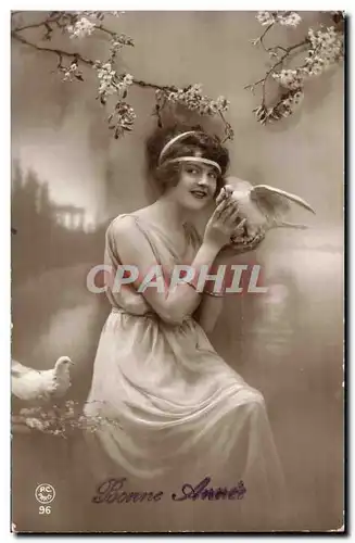 Cartes postales FAntaisie Femme Bonne annee (colombe)