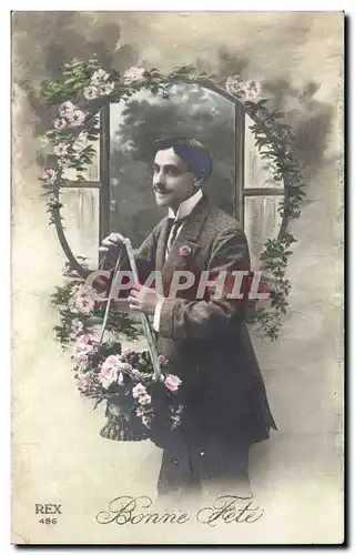 Cartes postales Fantaisie Homme Bonne fete Fleurs