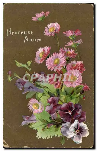 Cartes postales Fantaisie Heureuse annee (fleurs)