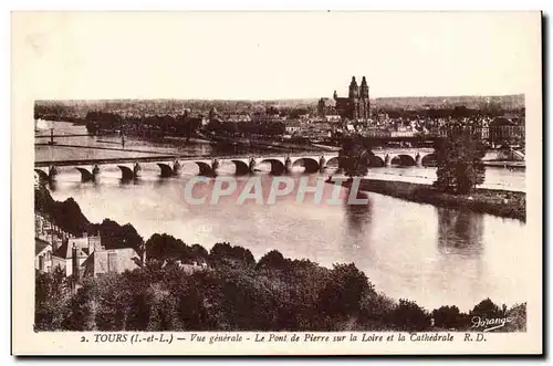 Tours Ansichtskarte AK Vue generale Le pont de pierre sur la Loire et la cathedrale