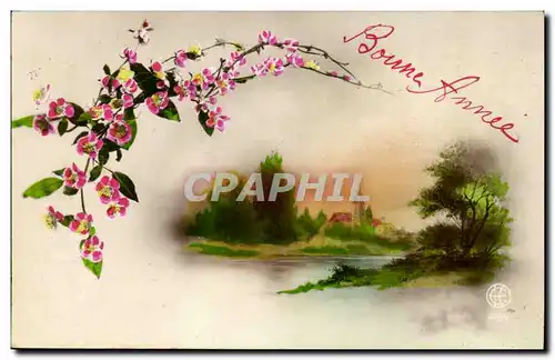 Cartes postales Fantaisie Fleurs Village Bonne annee