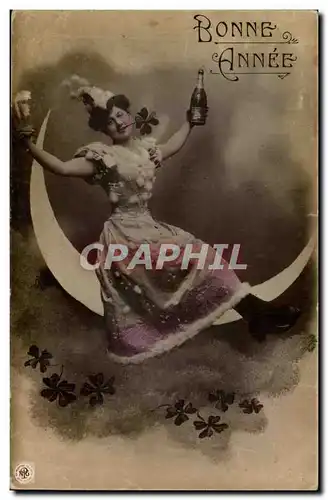 Cartes postales Fantaisie Femme Bonne annee (champagne lune)