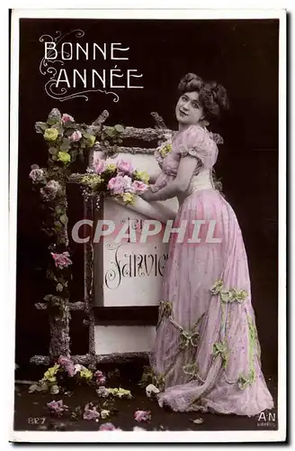 Cartes postales Fantaisie Femme Bonne annee (1er janvier)