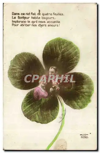 Cartes postales Fantaisie Trefle Couple Dans ce nid de quatre feuilles