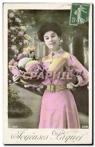 Cartes postales Fantaisie Femme Joyeuses PAques (oeufs)