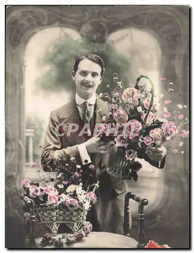 Cartes postales Fantaisie Homme et fleurs