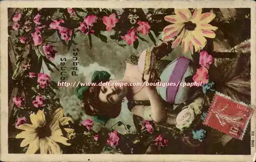 Cartes postales Fantaisie Femme Bonnes Paques (oeuf)