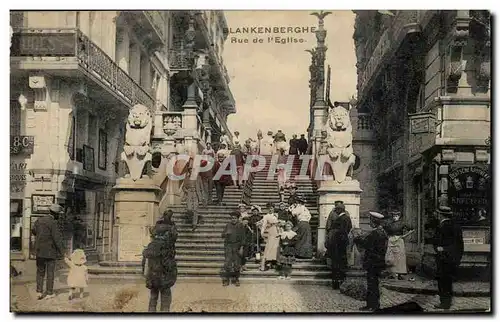 Belgique Belgie Cartes postales Blankenberghe Rue de l'eglise (lions tres animee malgre defauts)