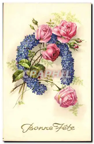 Cartes postales Fantaisie Fleurs Bonne fete Fer a cheval