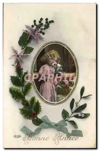 Cartes postales Fantaisie Fleurs Bonne annee (enfant)