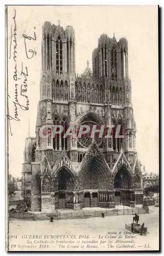 Guerre europeenne de 1914 Cartes postales Le crime de Reims la cathedrale bombardee et incendiee par les alleman