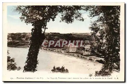 Perros Guirec Cartes postales La plage de Trestraou vue a travers les arbres de la montee de la Clarte