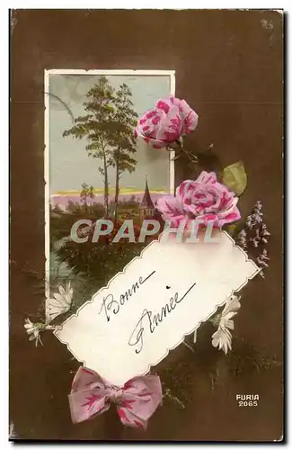 Cartes postales Fantaisie Fleurs Bonne annee