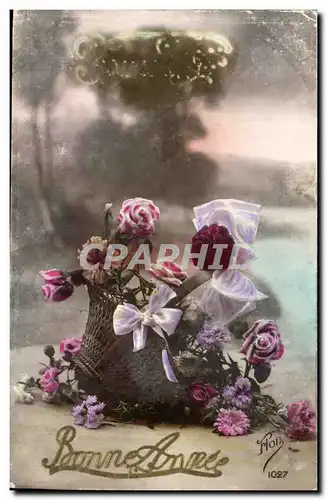 Cartes postales Fantaisie Fleurs Bonne annee