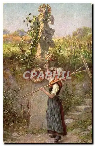 Cartes postales Peinture Professor Otto Piltz Madonna im FElde (paysanne)