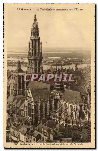 Belgie Belgique Anvers Ansichtskarte AK La cathedrale et panorama vers l&#39Escaut